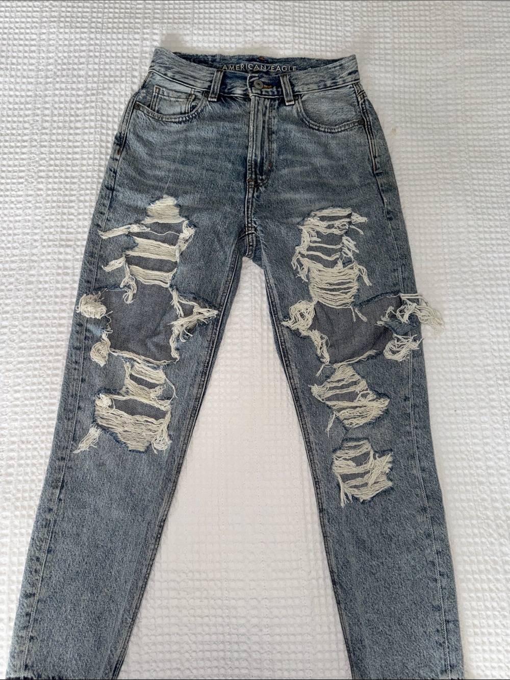 American Eagle Outfitters Distressed Light Blue Mom Jeans